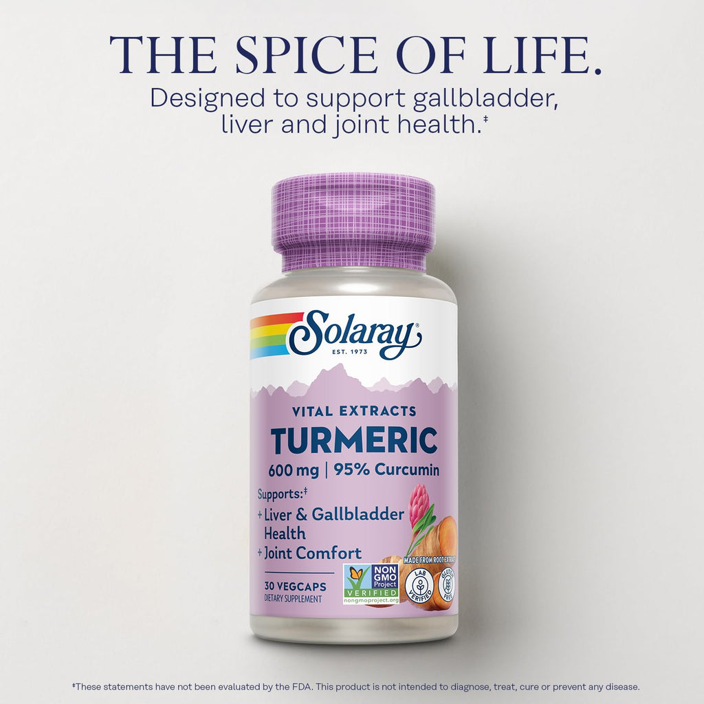 SOLARAY Turmeric Root Extract 600mg Joint Support - 30 Vegetarian Capsules - image 3