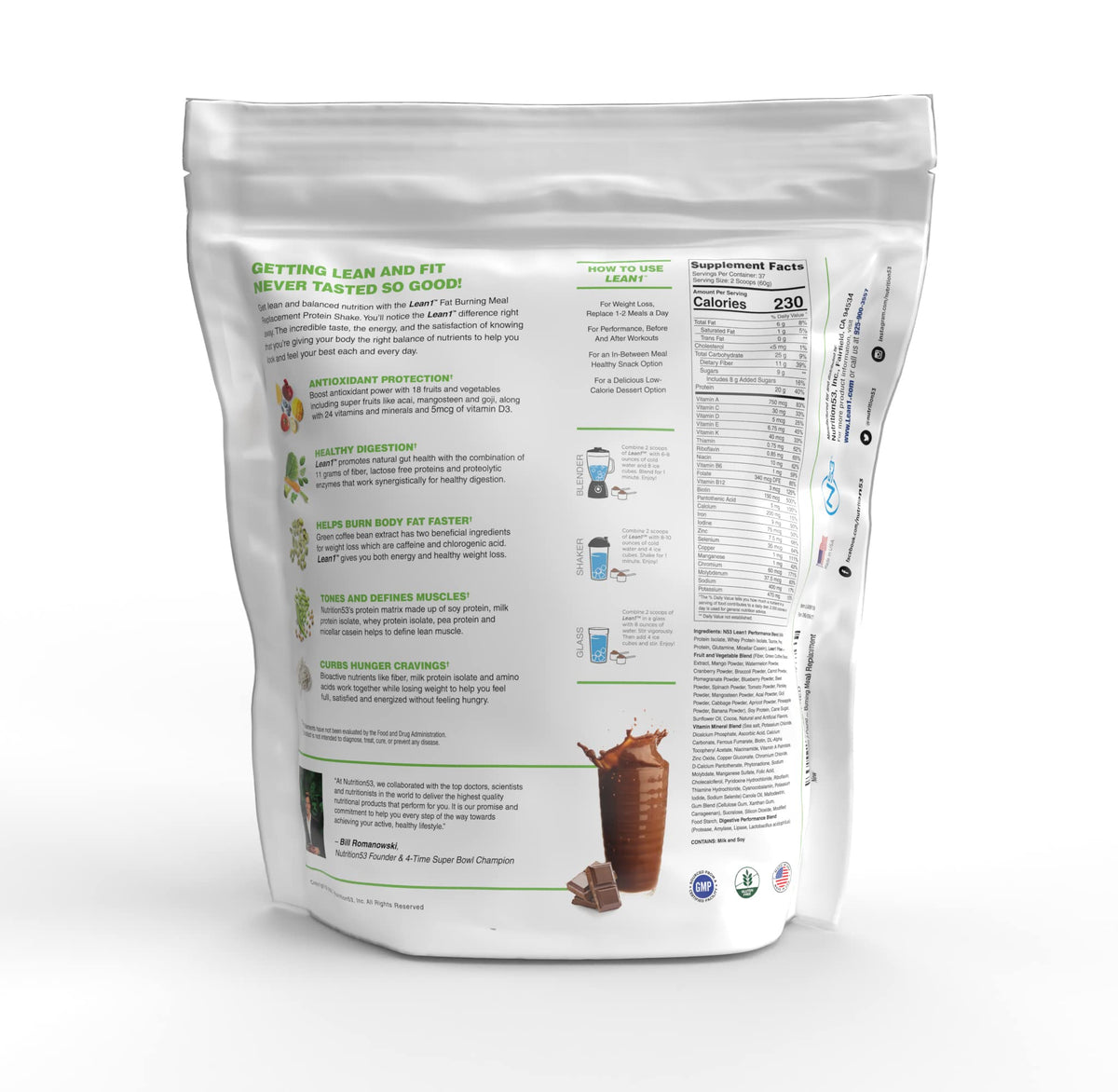 LEAN1 Chocolate Meal Replacement Protein Shake - 37 Servings - image 2