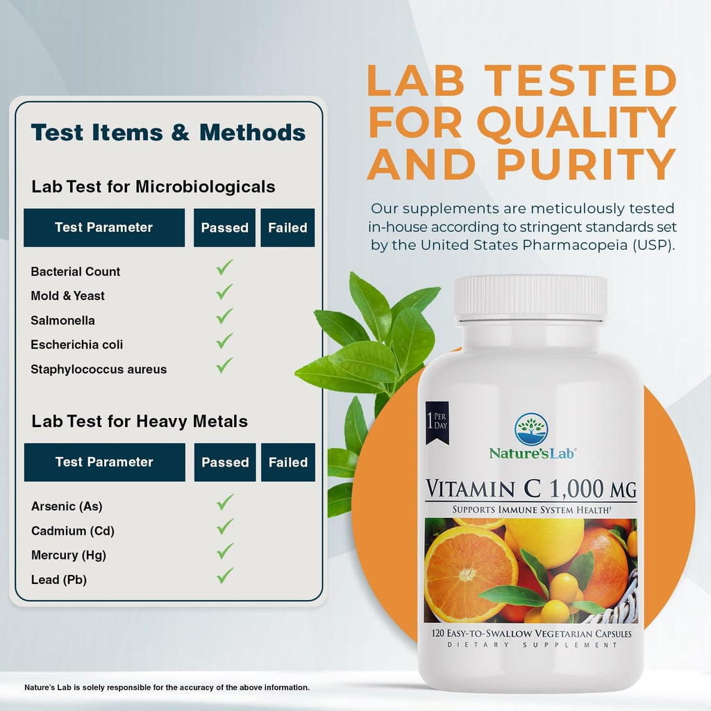 Nature's Lab Vitamin C 1000mg Immune Support - 120 Vegetarian Capsules - image 3