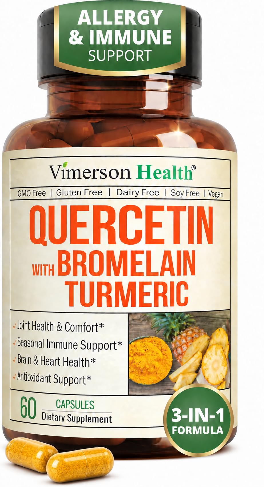 Vimerson Health Quercetin with Bromelain Turmeric Curcumin - 60 Capsules