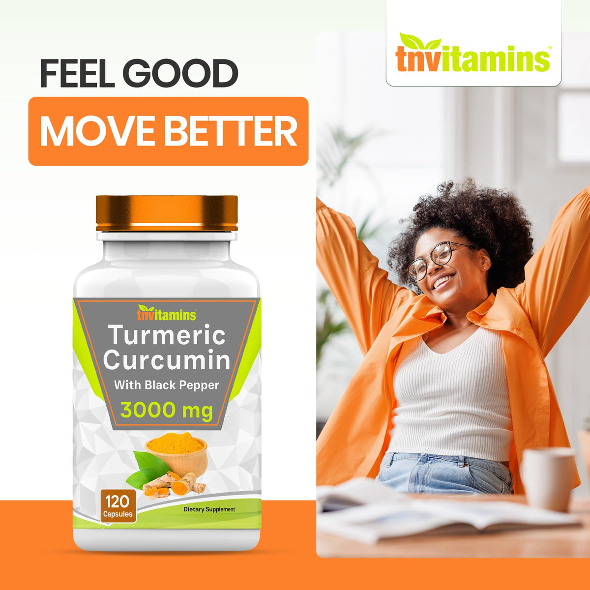 tnvitamins Turmeric Curcumin Capsules with Black Pepper - 120 Capsules - image 5