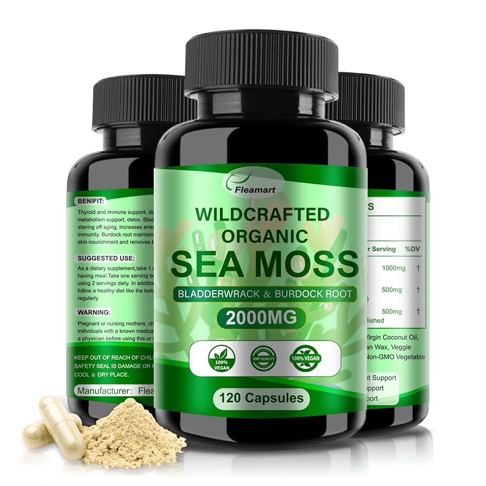Fleamart Sea Moss Capsules Wildcrafted Bladderwrack Burdock Root