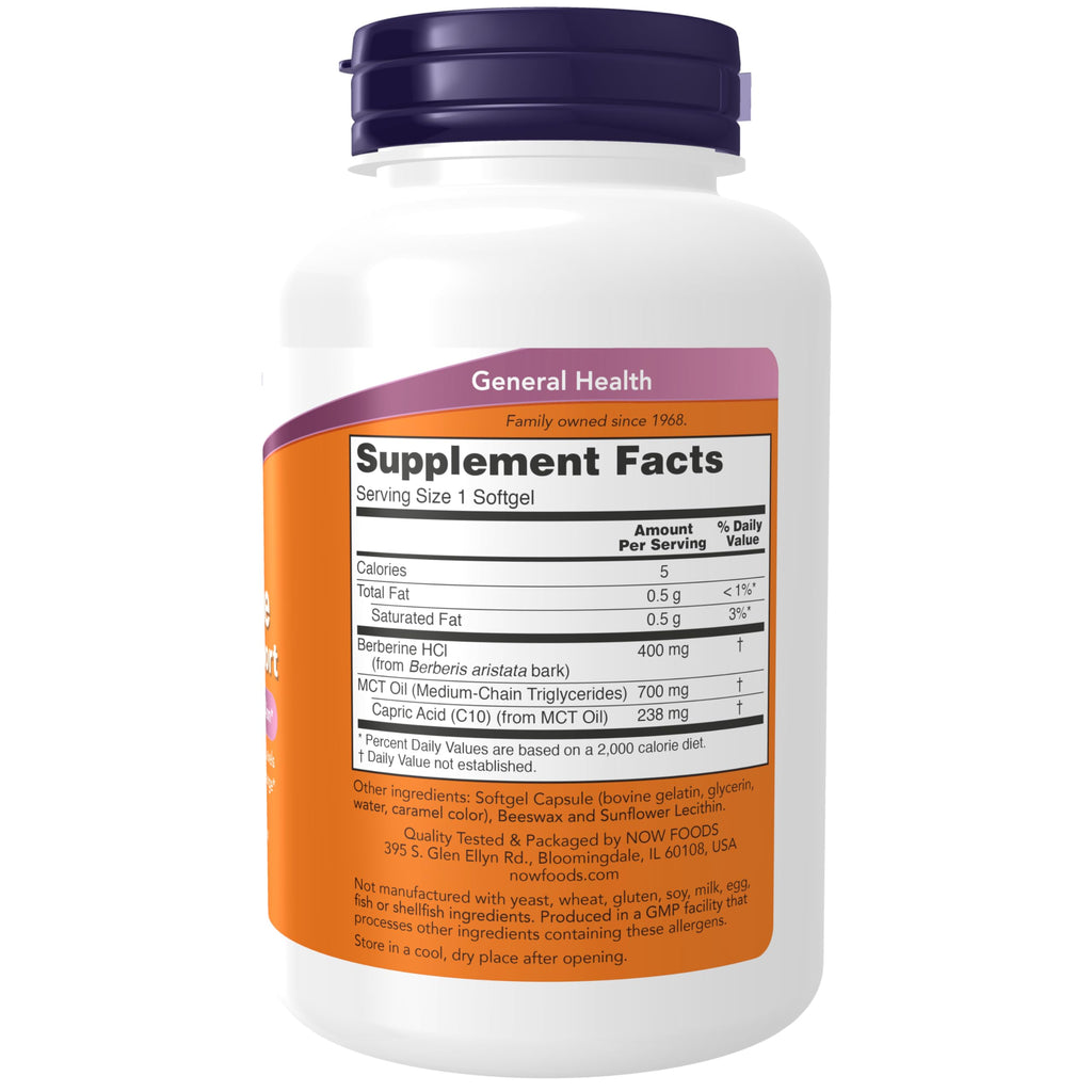 NOW Berberine Glucose Support with MCT Oil - 90 Softgels - image 2
