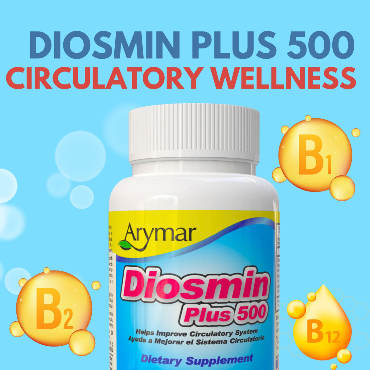 Arymar Diosmin 500mg with Vitamin B-Complex - 60 Capsules - image 2