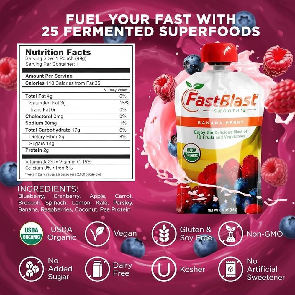 FastBlast Smoothie Pouches Banana Berry-Intermittent Fasting Drink
