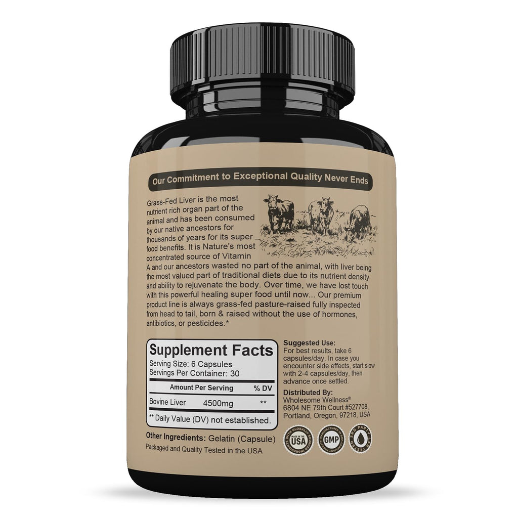 Wholesome Wellness Grass Fed Desiccated Beef Liver - 180 Capsules - image 2