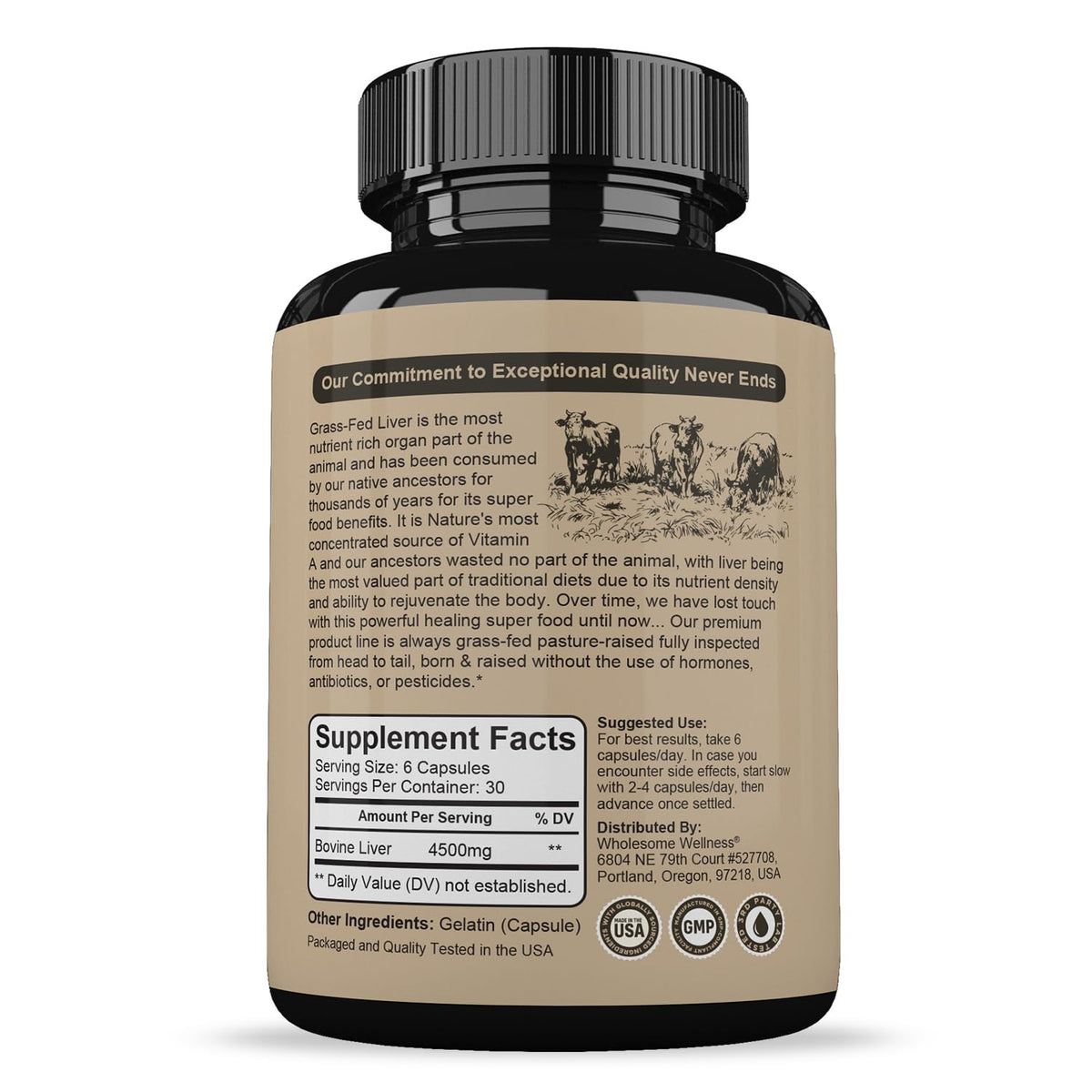 Wholesome Wellness Grass Fed Desiccated Beef Liver - 180 Capsules - image 2