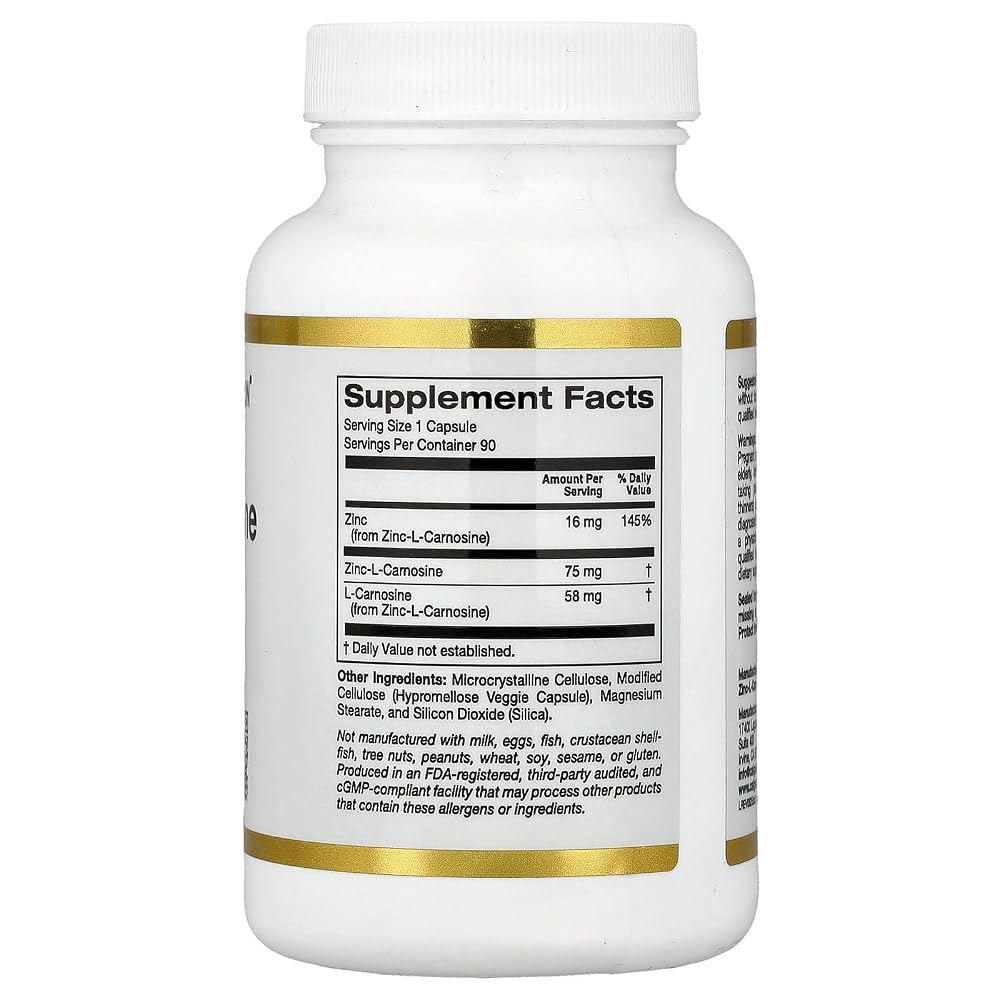 California Gold Nutrition Zinc-L-Carnosine Complex - 90 Vegetarian Capsules - image 2