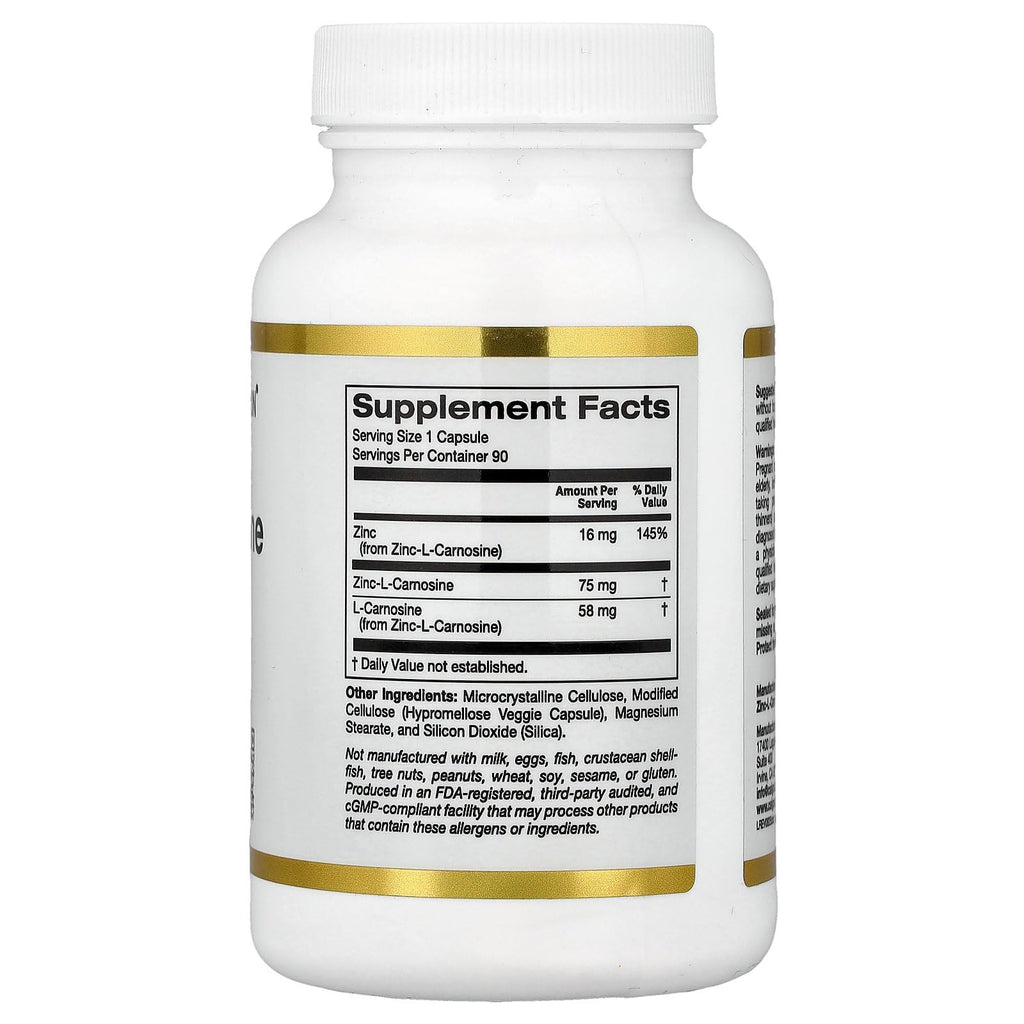 California Gold Nutrition Zinc-L-Carnosine Complex - 90 Vegetarian Capsules - image 2