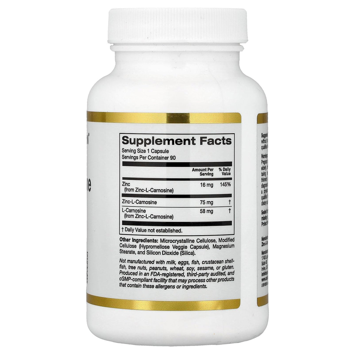 California Gold Nutrition Zinc-L-Carnosine Complex - 90 Vegetarian Capsules - image 2