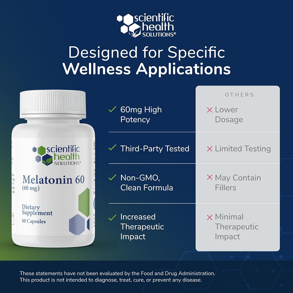 Scientific Health Solutions Melatonin 60mg Sleep Aid - 120 Capsules - image 7