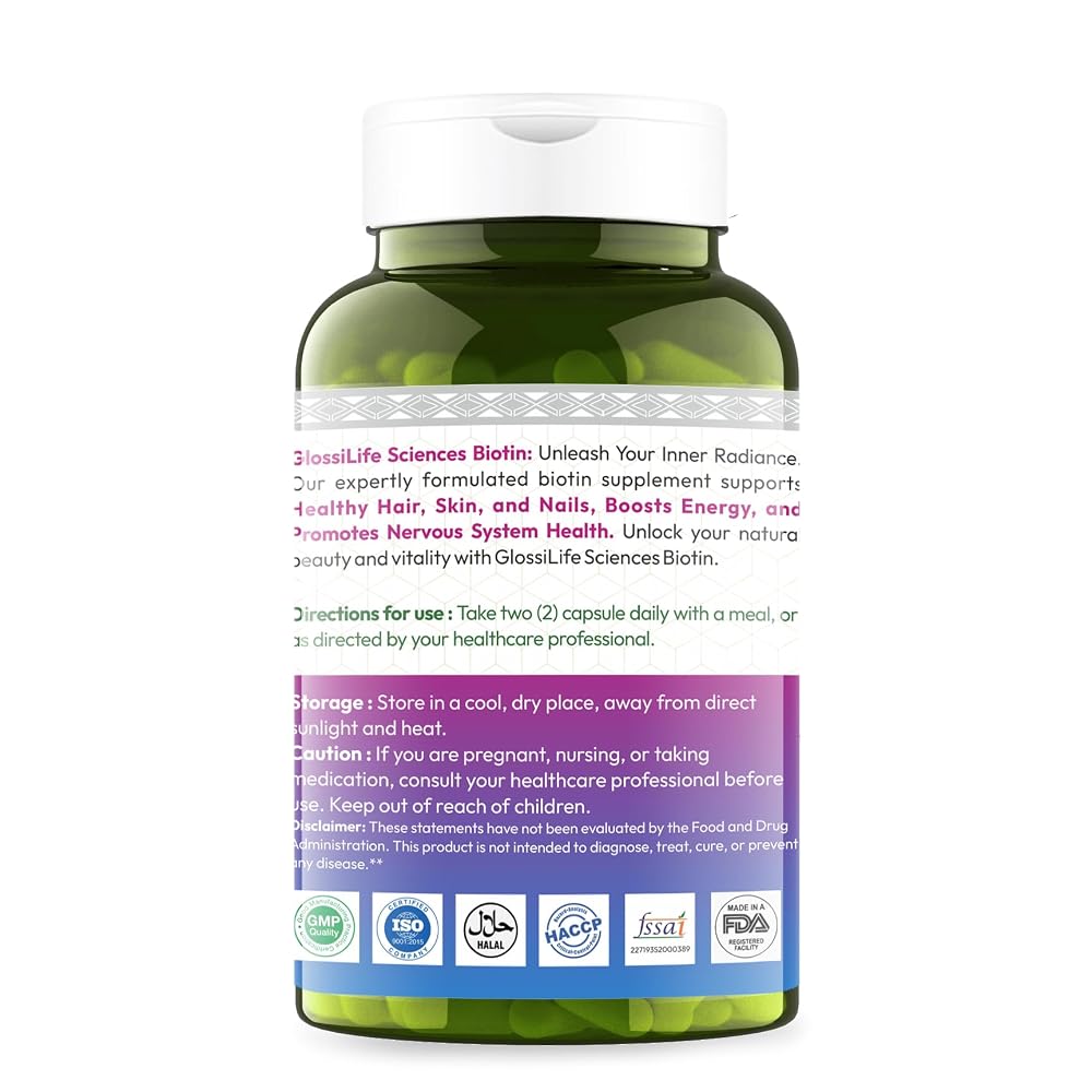 GlossiLife Sciences Biotin 5000 mcg - 120 Capsules - image 3