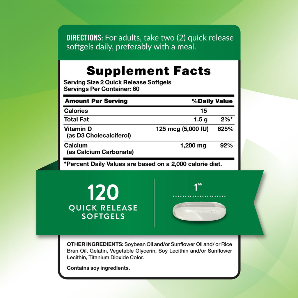 Nature's Truth Absorbable Calcium 1200 mg with Vitamin D3 - 120 Softgels - image 2