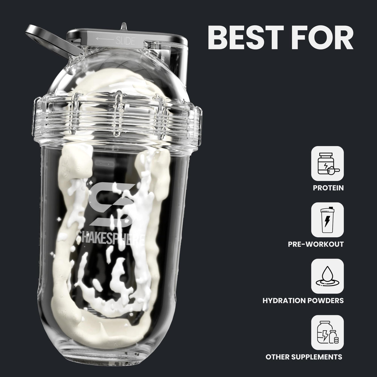 SHAKESPHERE 24oz Bladeless Protein Shaker Bottle - Clear Black - image 6