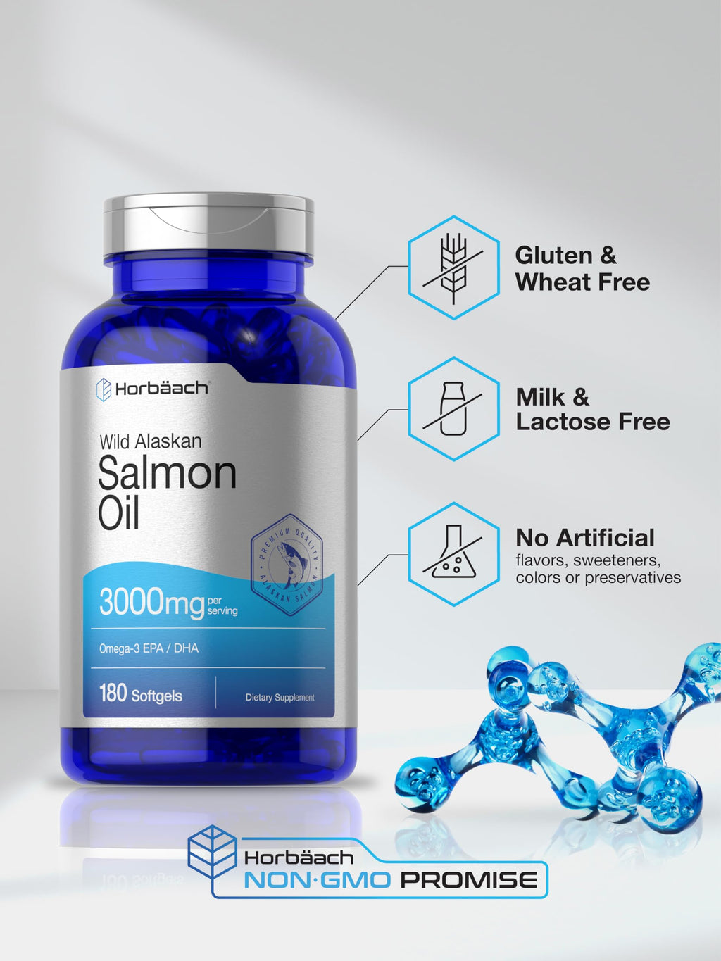 Horbäach Wild Alaskan Salmon Fish Oil 3000mg - 180 Softgels - image 5