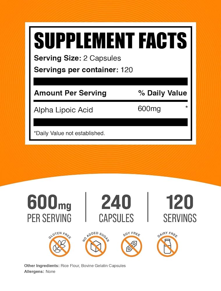 BulkSupplements Alpha Lipoic Acid 600mg - 240 Capsules - image 2