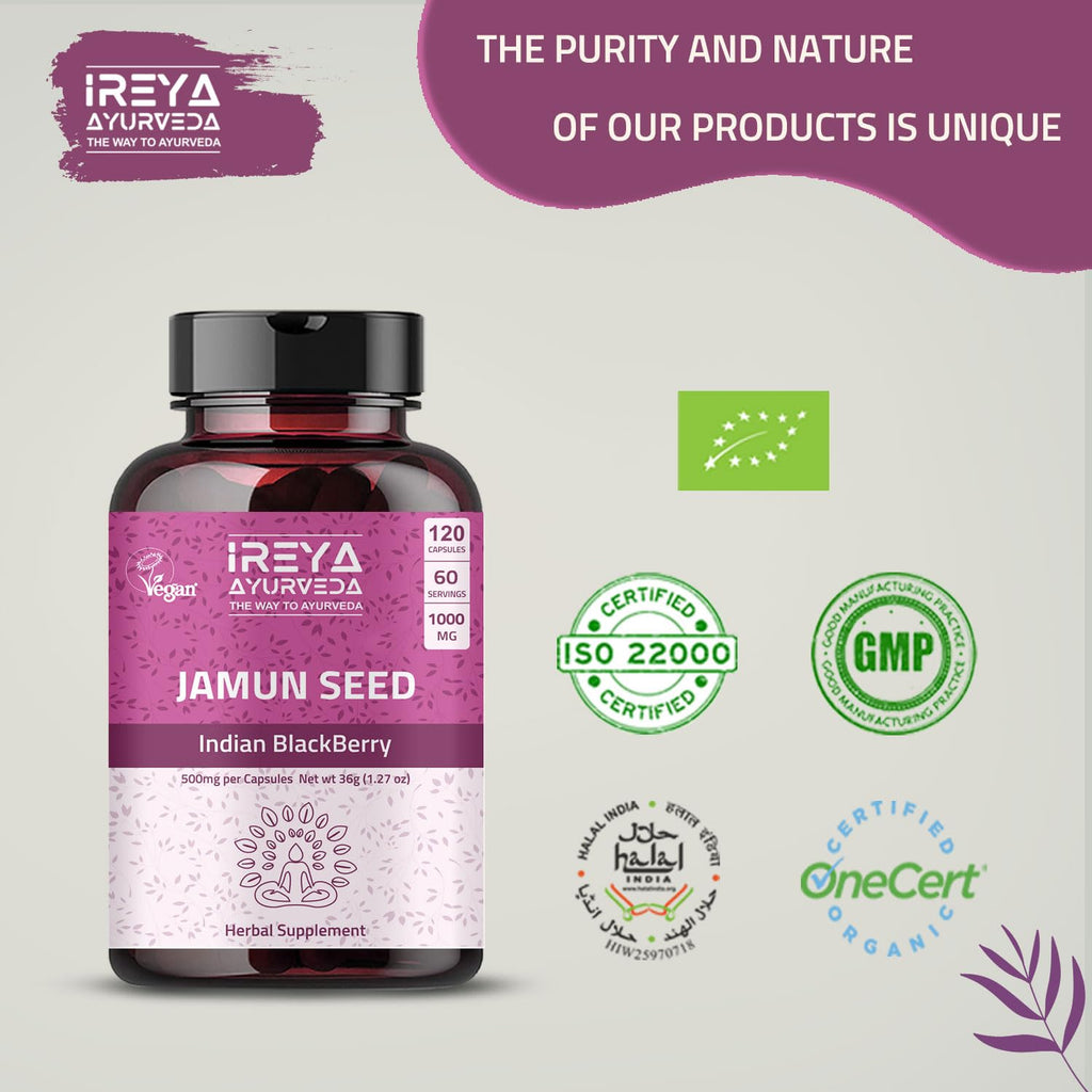 Ireya Ayurveda Jamun Seed Capsules 1000 mg - 90 Capsules - image 5