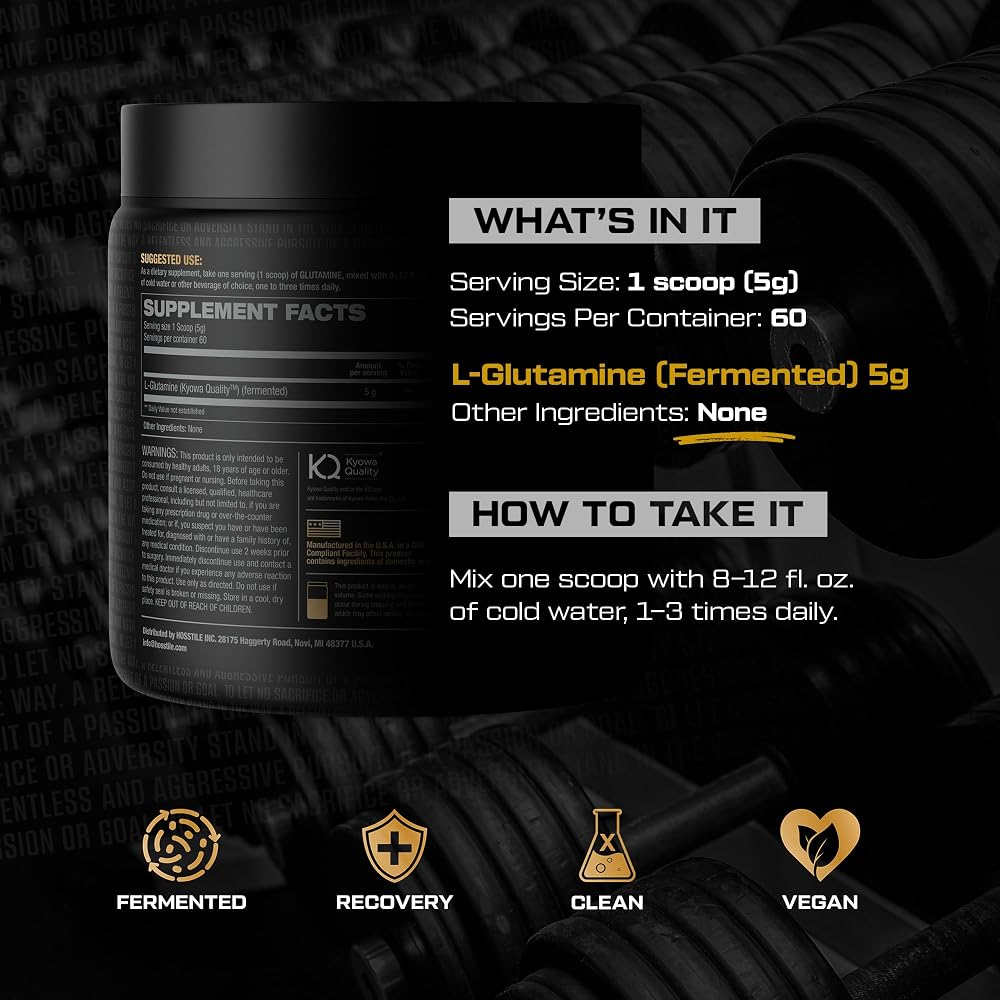 HOSSTILE Glutamine Fermented L-Glutamine Powder - 60 Servings - image 3