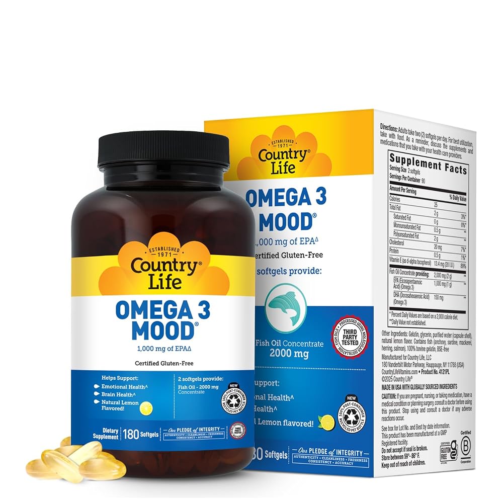 Country Life Omega 3 Mood Fish Oil 1000 mg EPA - 180 Softgels
