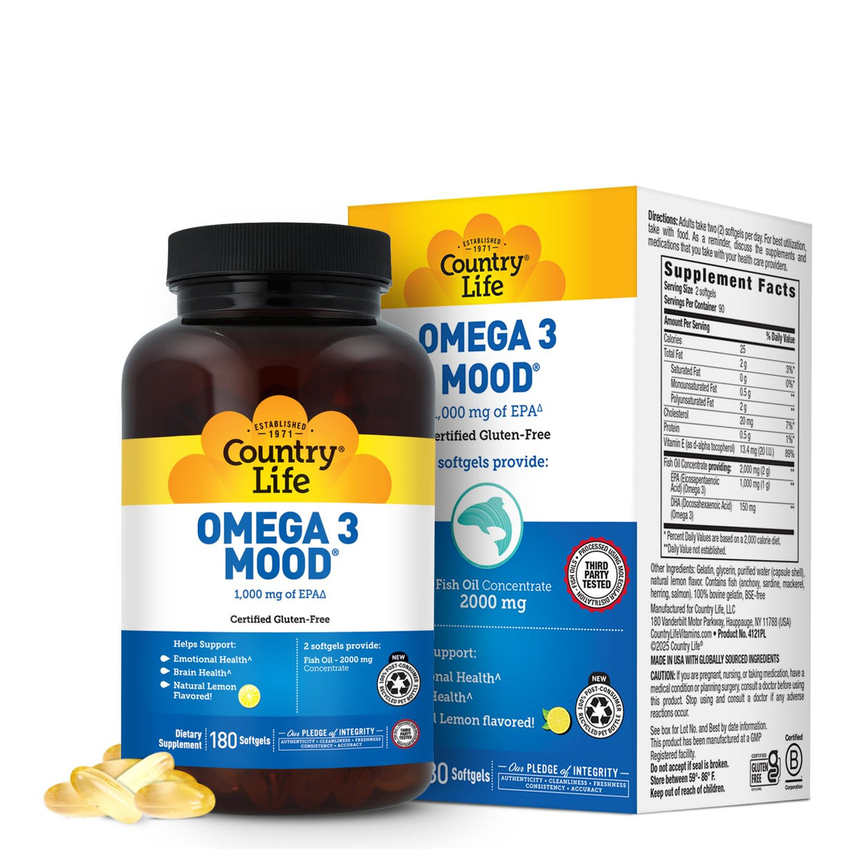 Country Life Omega 3 Mood Fish Oil 1000 mg EPA - 180 Softgels