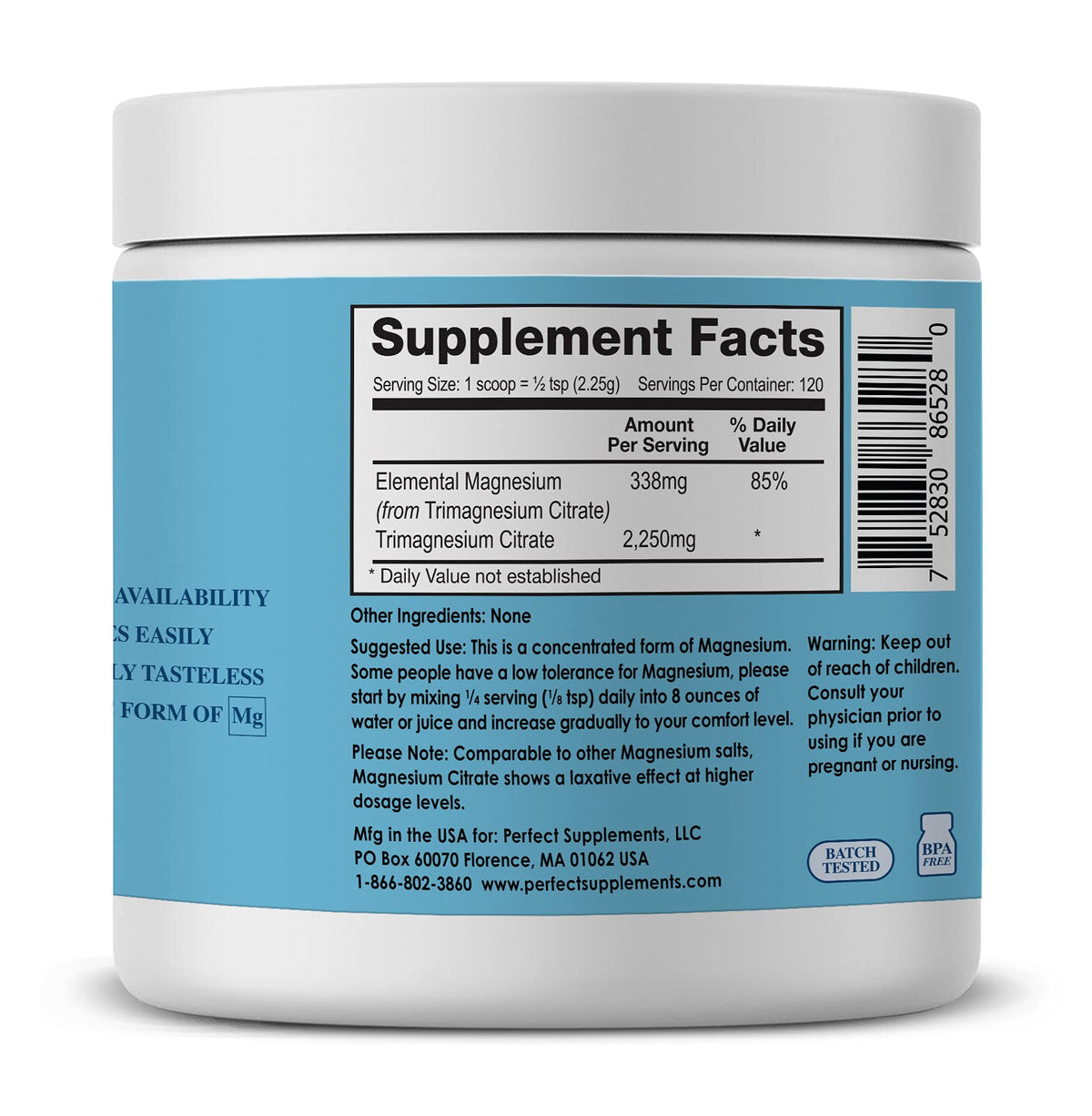 Perfect Supplements Magnesium Citrate Powder - 270g - image 2