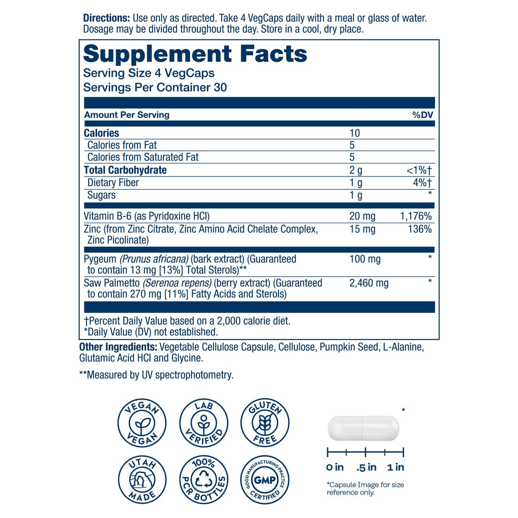 SOLARAY Saw Palmetto & Pygeum Prostate Support - 120 Vegetarian Capsules - image 2