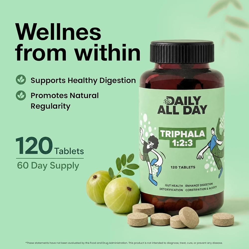 Daily All Day Triphala Tablets 1:2:3 Ratio for Digestion - 120 Tablets - image 6