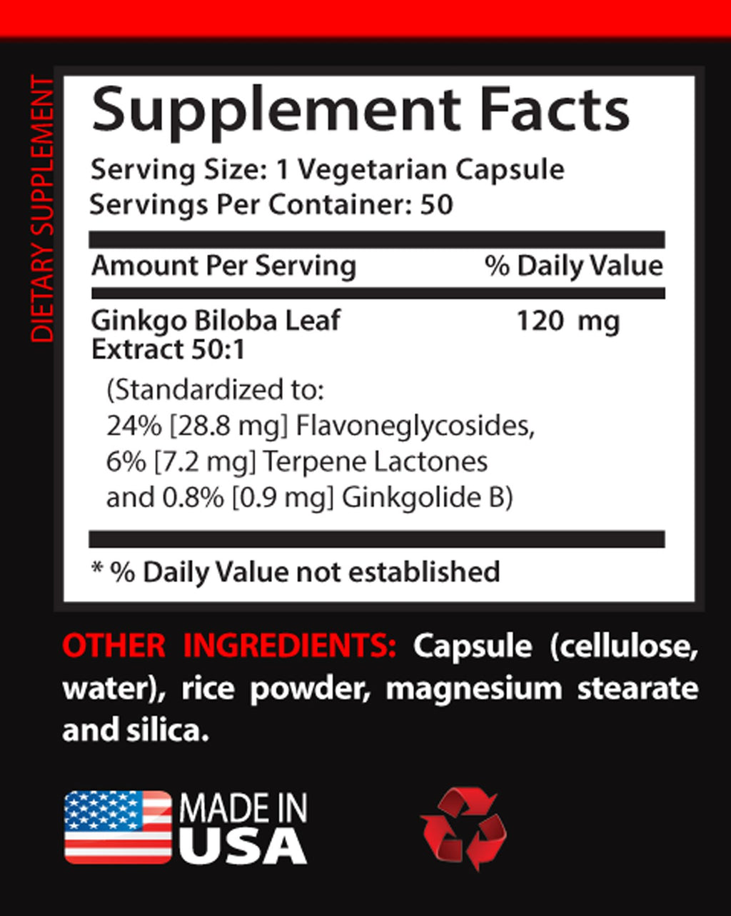 VIP Vitamins Ginkgo Biloba 120mg Extract 50:1 - 50 Capsules - image 2