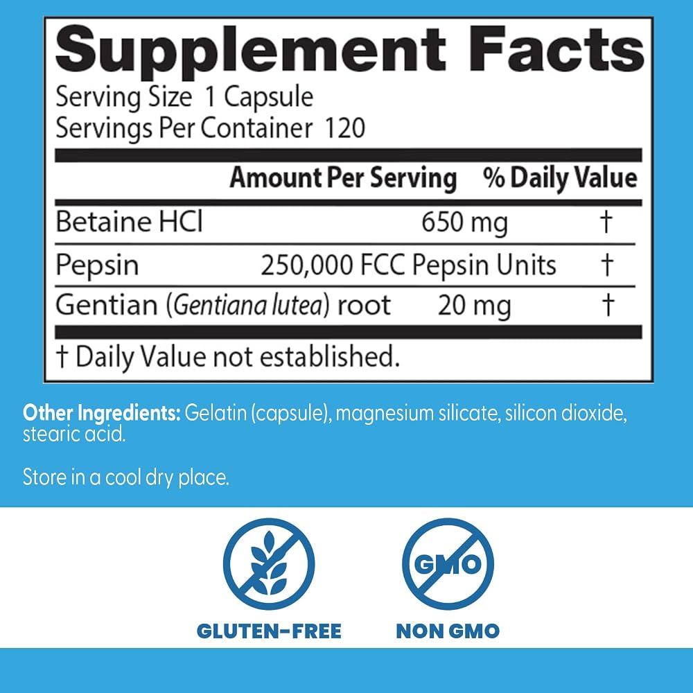Doctor's Best Betaine HCl Pepsin & Gentian Bitters - 120 Capsules - image 3