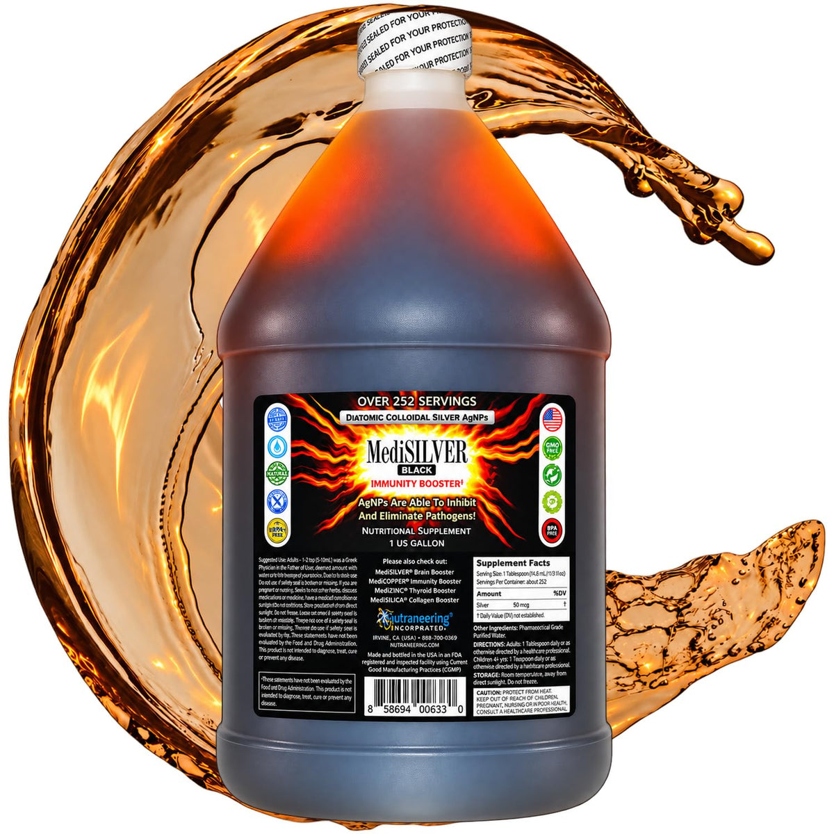 Nutraneering MediSILVER BLACK Colloidal Silver - 128 Fl Oz