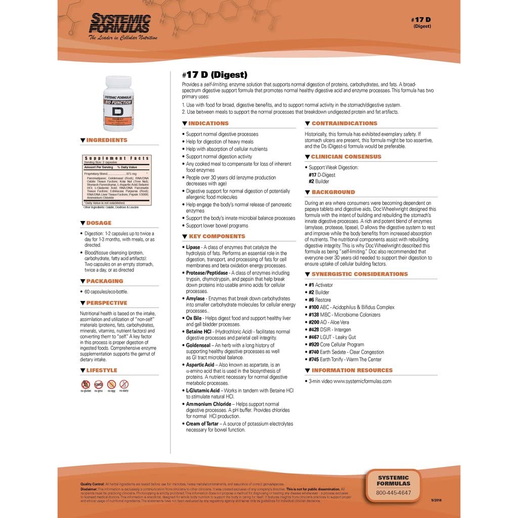Systemic Formulas Bio Function #17 D Digest - 60 Capsules - image 5