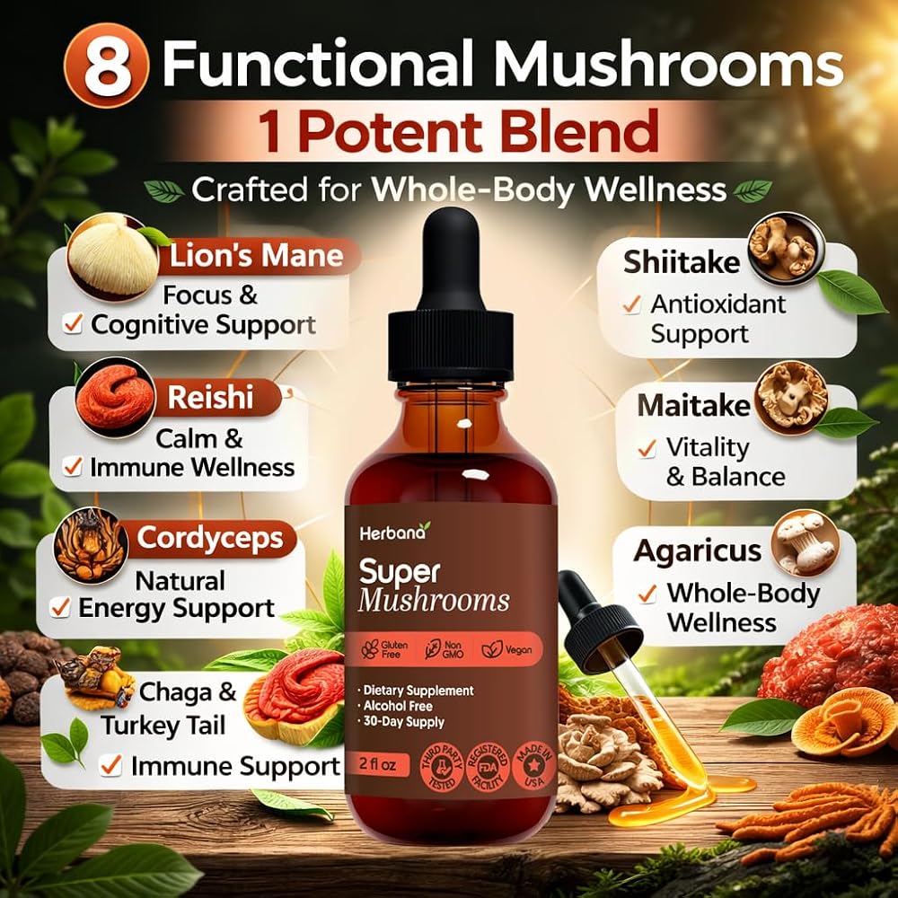 HERBANA MANUFACTURING Super Mushroom Complex 8 in 1 Liquid Extract