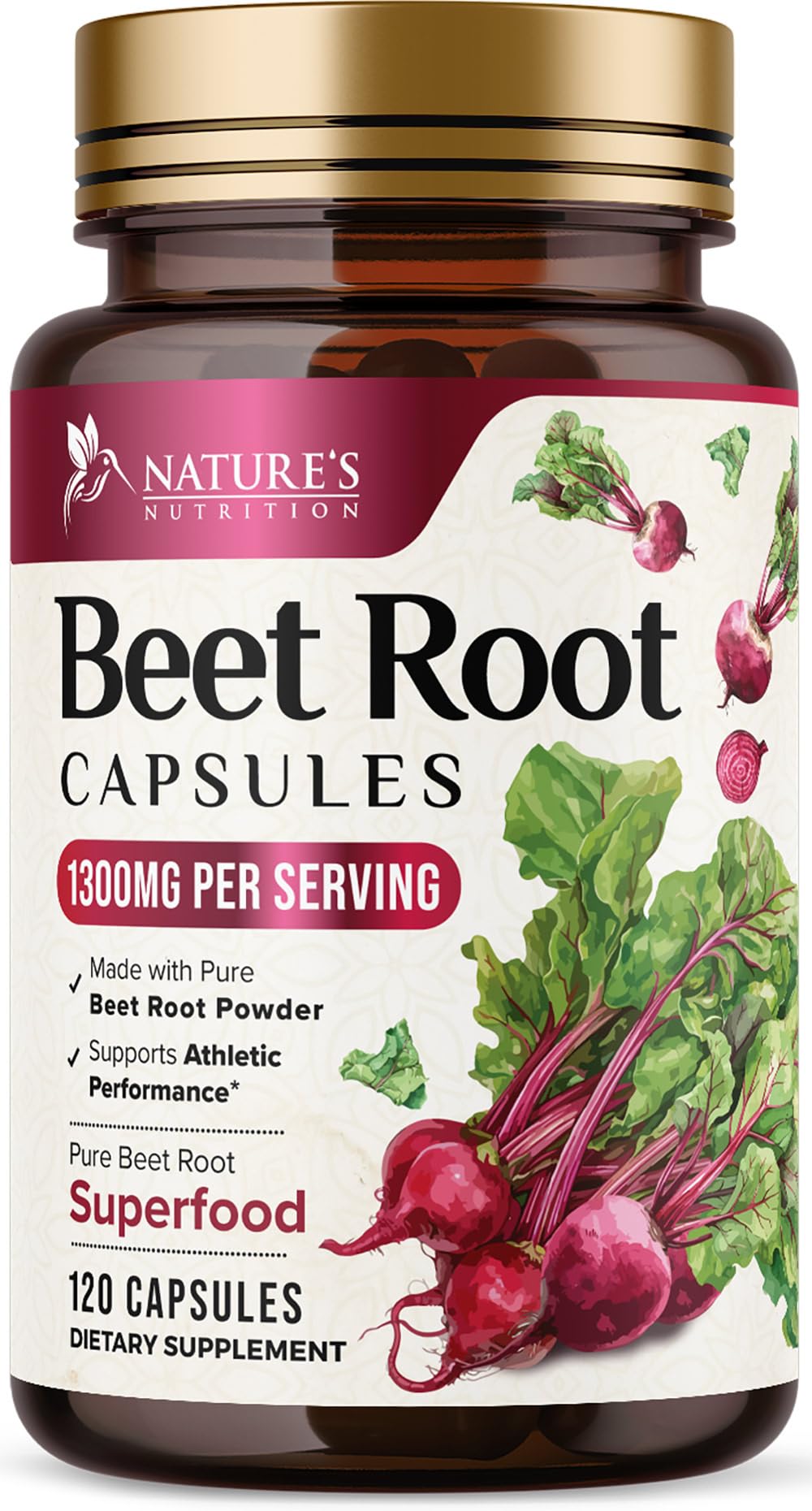 Nature's Nutrition Organic Beet Root Capsules - 1300mg Extra Strength