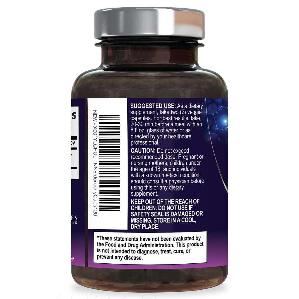 Nature's Nutrition Elderberry Capsules 1200mg Per Serving - Sambucus