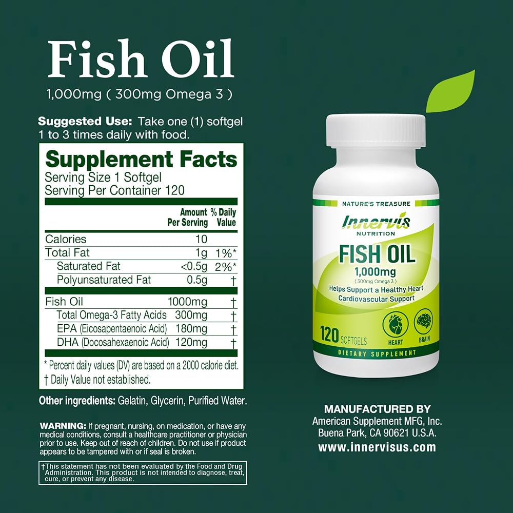 Innervis Nutrition Fish Oil 1000mg Omega-3 EPA & DHA - 120 Softgels - image 8
