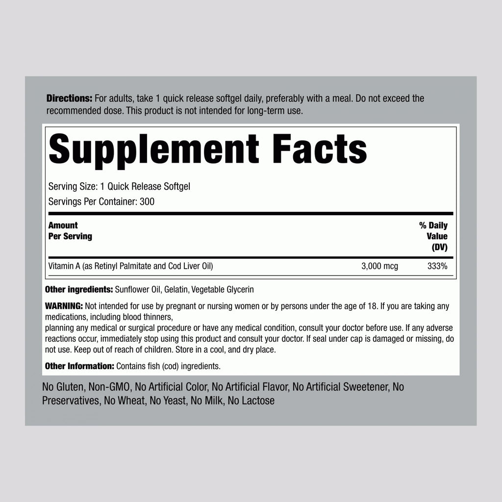 Piping Rock Vitamin A 10000 IU - 300 Softgels - image 2