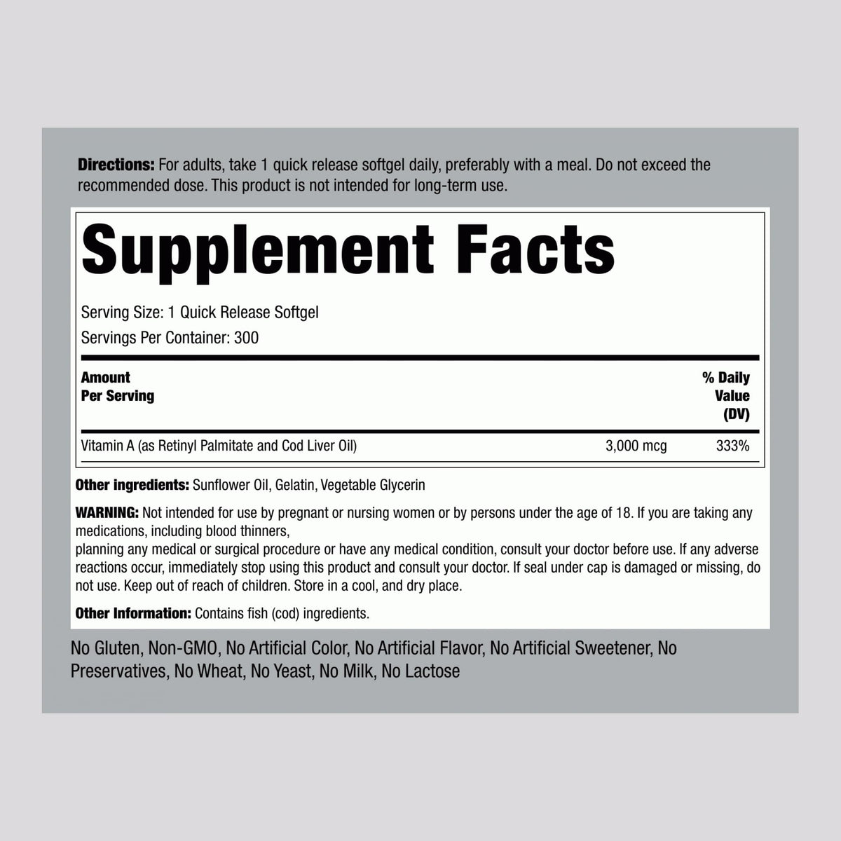 Piping Rock Vitamin A 10000 IU - 300 Softgels - image 2