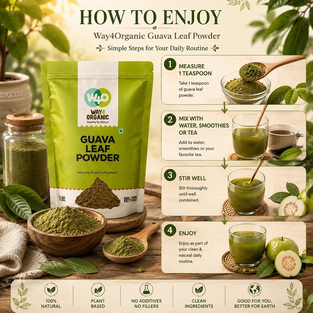 WAY 4 ORGANIC W4O Guava Leaf Powder (100% Natural & Pure)