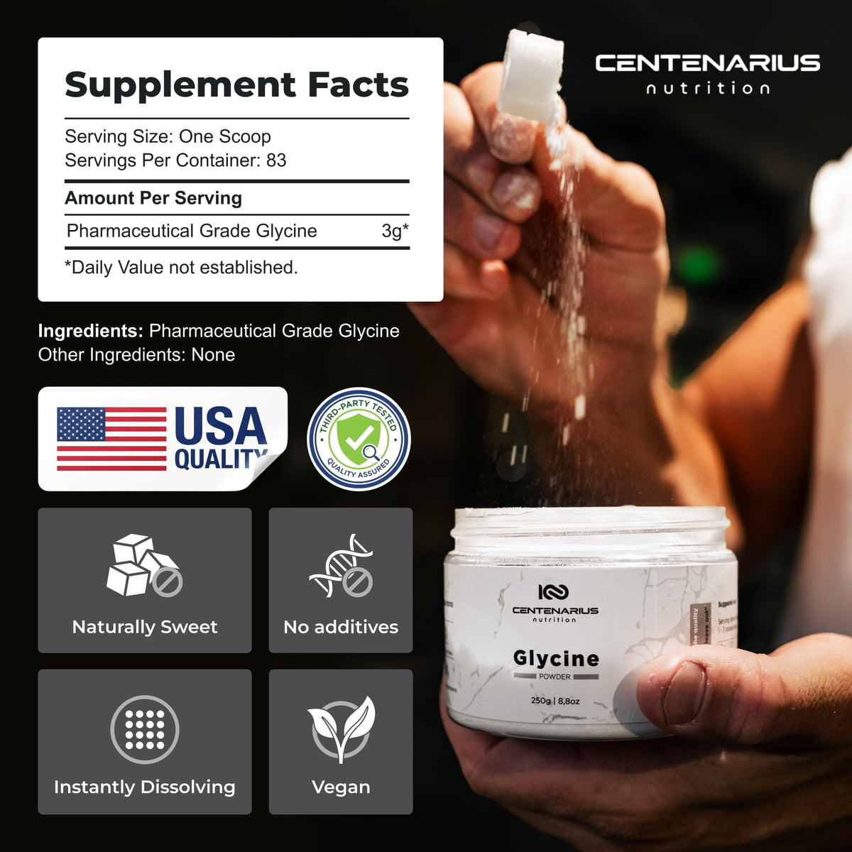 Centenarius Nutrition Glycine Powder for Sleep & Recovery - 250g - image 2