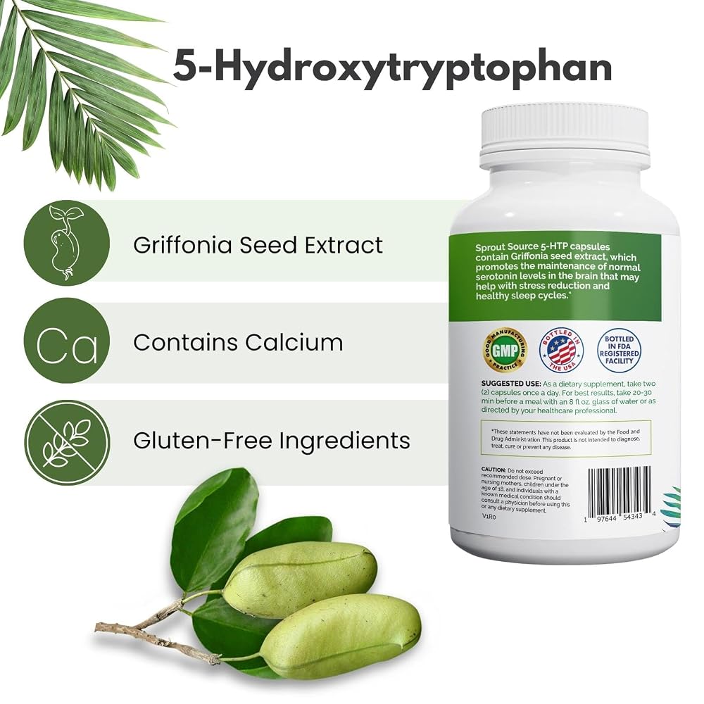 Sprout Source 5-HTP 200mg Capsules Sleep & Mood Support - 90 Capsules - image 2