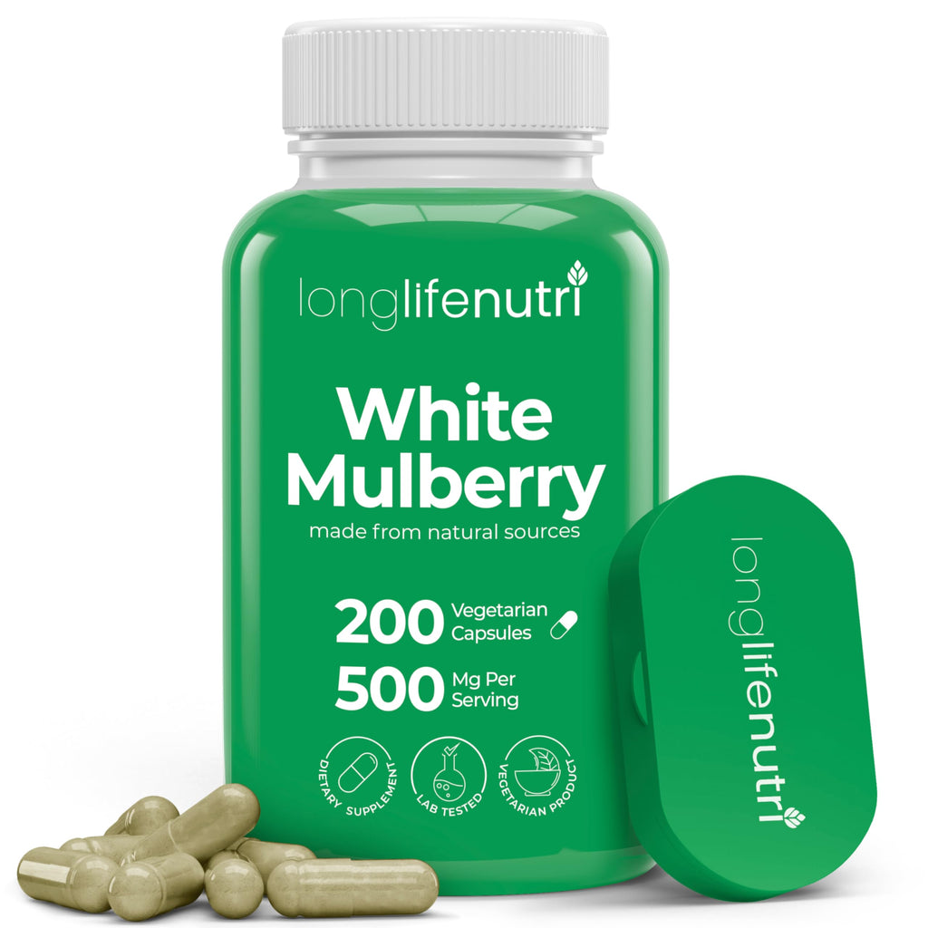 LongLifeNutri White Mulberry Leaf Extract 500mg - 200 Vegetarian Capsules