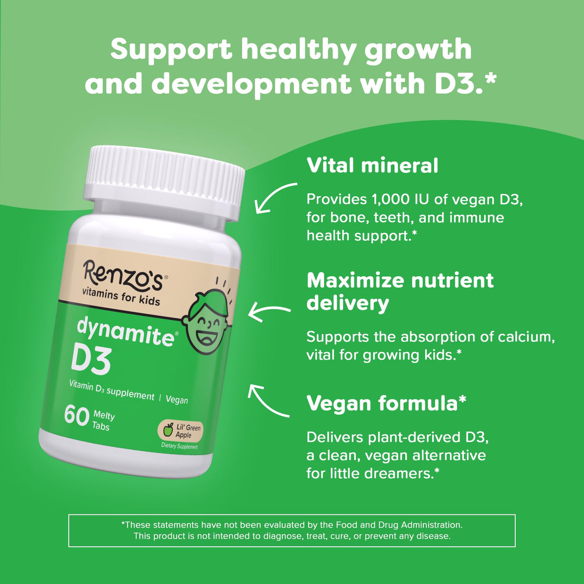 Renzo's Dynamite Vitamin D3 Kids Dissolving Tablets - 60 Tabs - image 3
