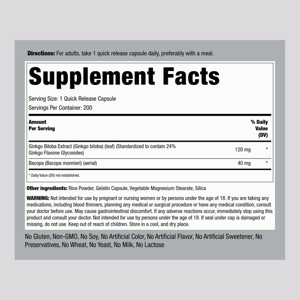 Piping Rock Ginkgo Biloba 120mg - 200 Capsules - image 2