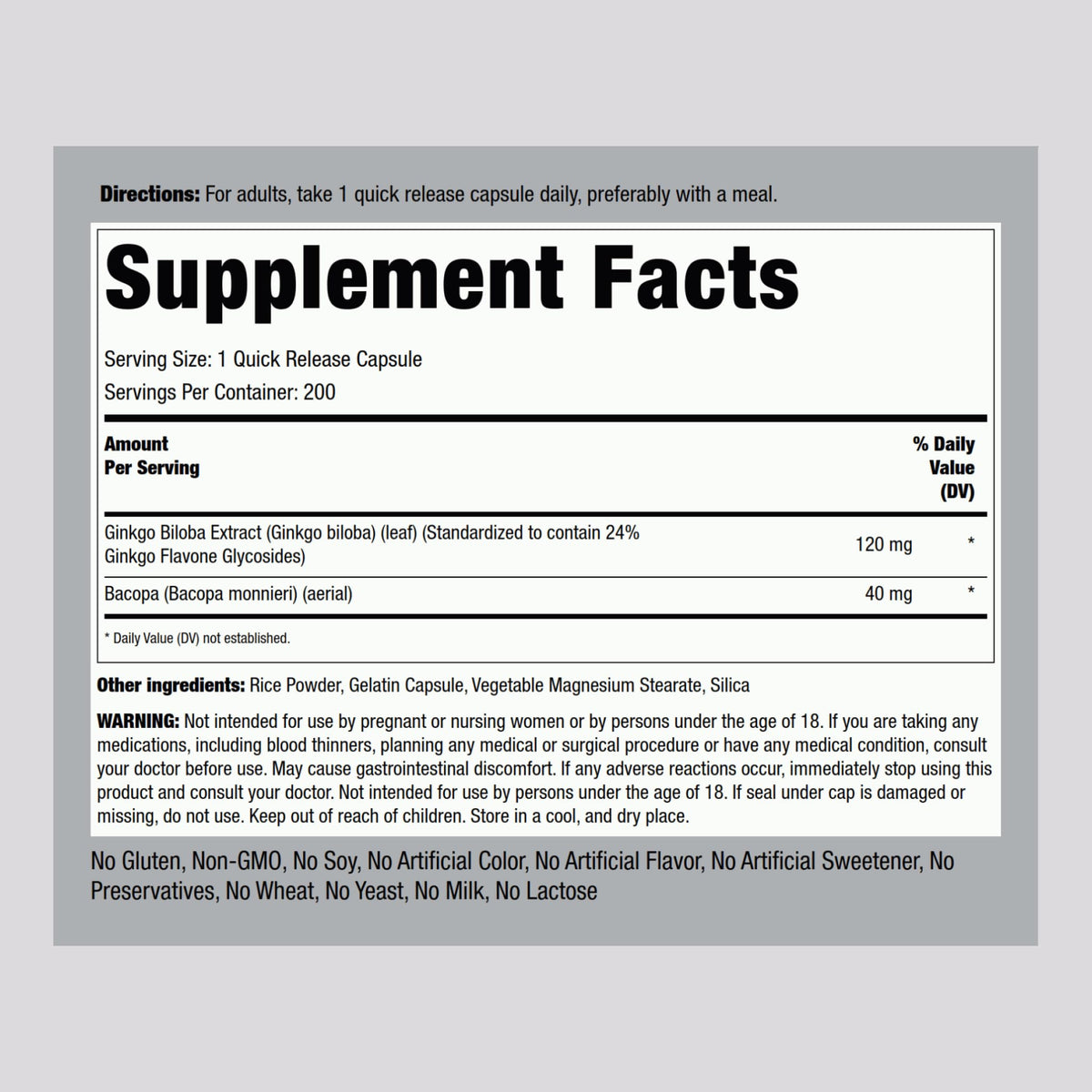 Piping Rock Ginkgo Biloba 120mg - 200 Capsules - image 2