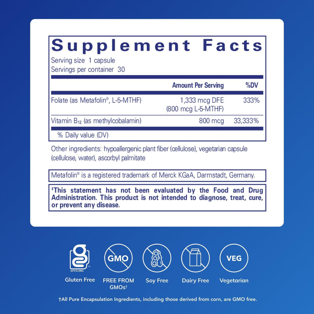 Pure Encapsulations B12 Folate - 30 Capsules - image 2