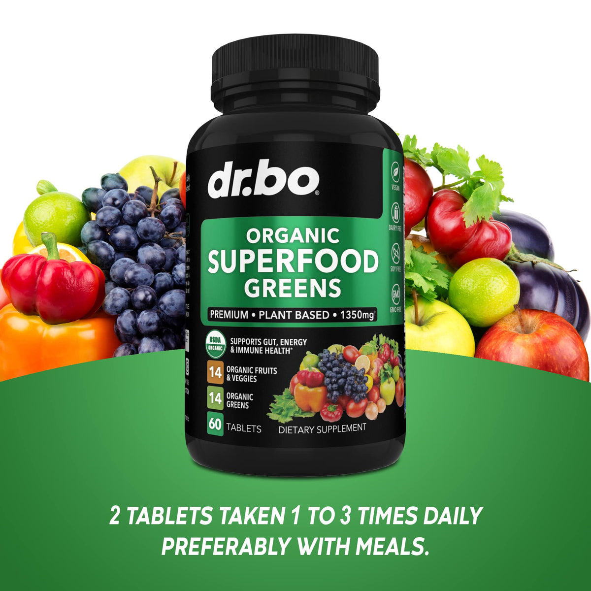 DR. BO Organic Superfood Greens & Fruit Supplement - 60 Tablets - image 8