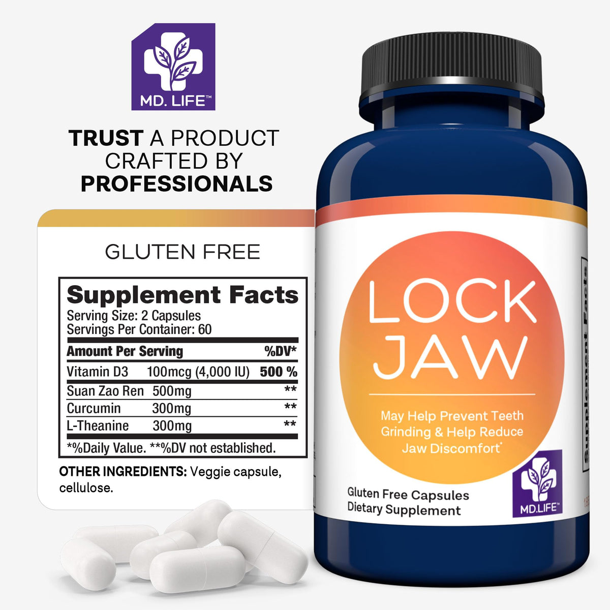 MD.LIFE Lock Jaw Assistance Double Strength - 60 Vegan Capsules - image 6