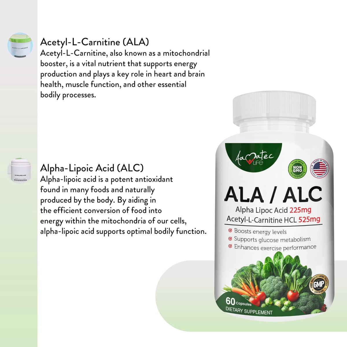 AAMATEC LIFE ALA/ALC High Potency Antioxidant Support - 60 Capsules - image 3