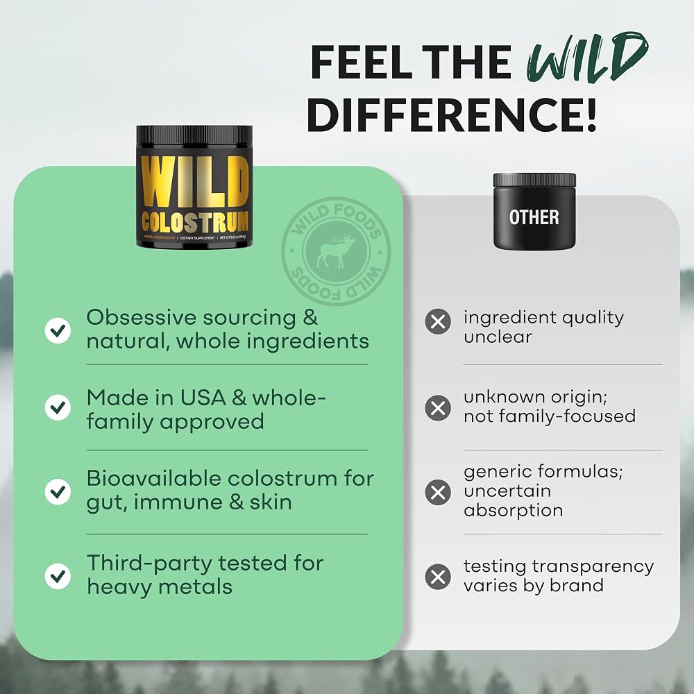 Wild Foods Colostrum Supplement Powder for Natural IgG Pure Whole