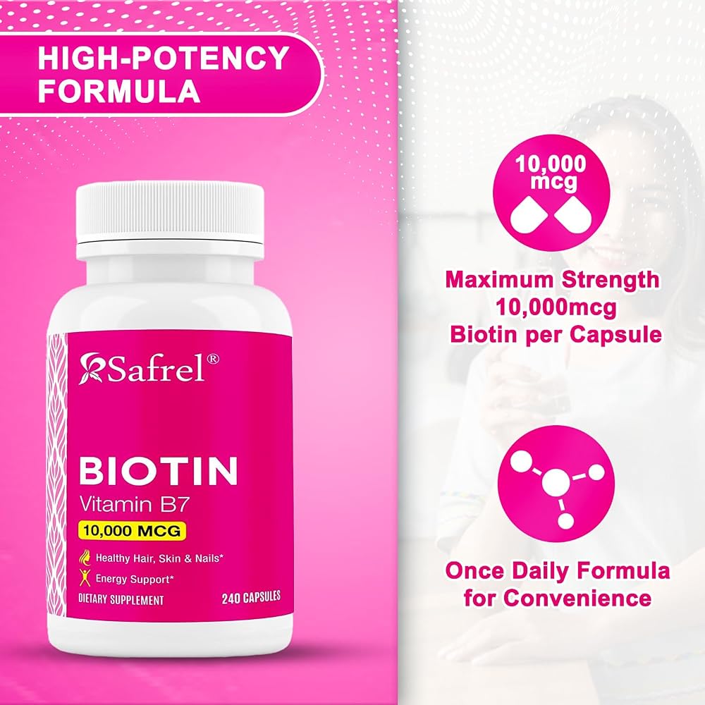 Safrel Biotin Vitamin B7 10,000mcg - 240 Capsules - image 3